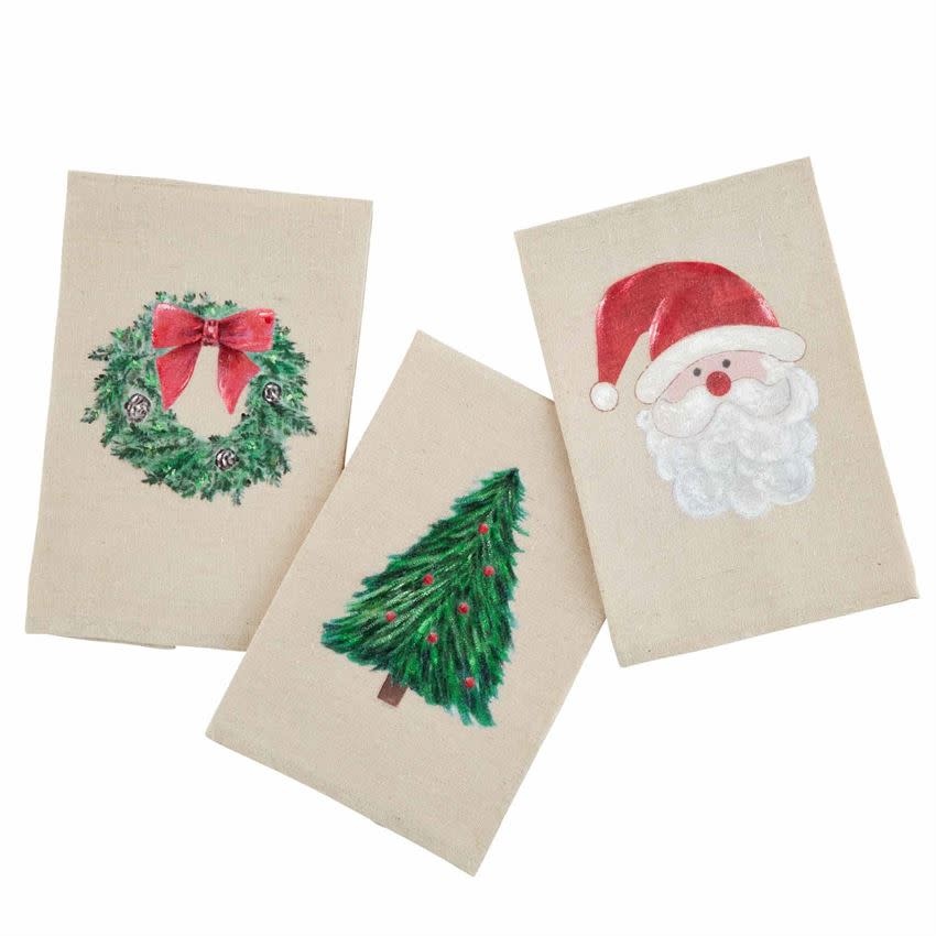 MUD PIE Christmas Painted Tea Towels MUD PIE Christmas Painted Tea Towels