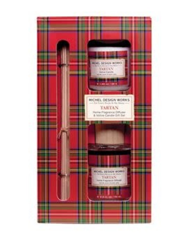MICHEL DESIGN WORKS TARTAN HOME FRAGRANCE DIFFUSER & VOTIVE CANDLE GIFT SET