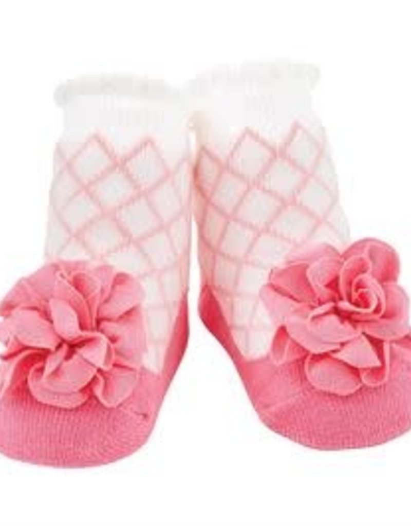 MUD PIE PINK LATTICE FLOWER SOCKS