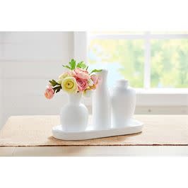 MUD PIE WHITE PAULOWNIA VASE TRAY SET