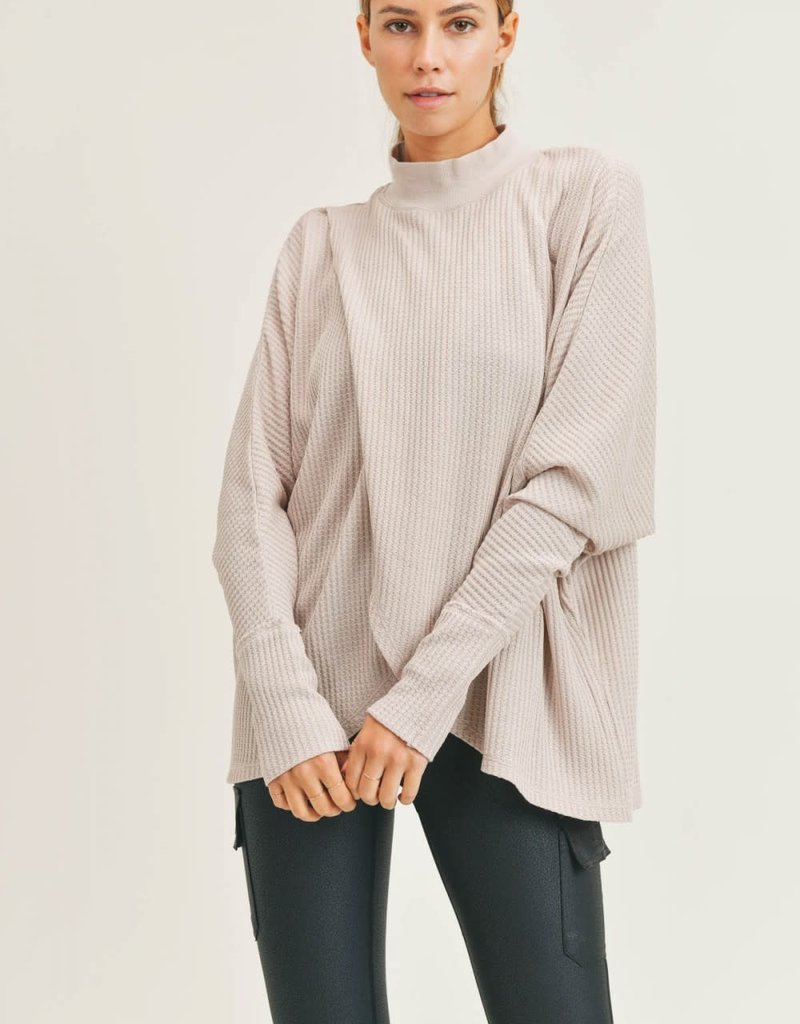 MONO B BLAIR OVERLAY WAFFLE KNIT TOP