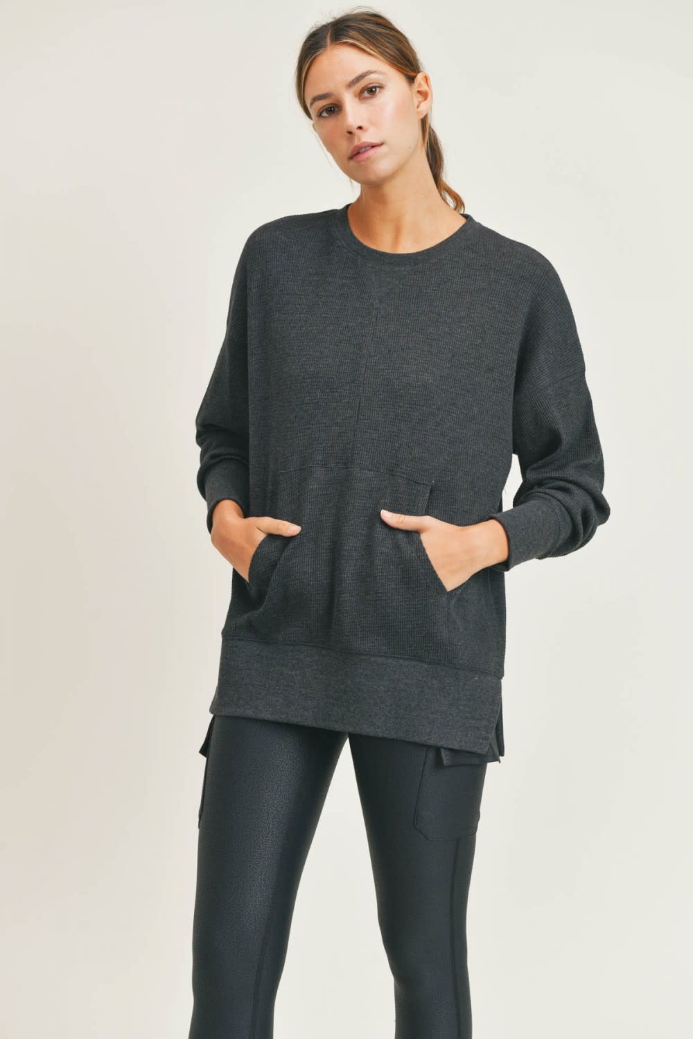 MONO B WAFFLED LONG SLEEVE TOP MONO B WAFFLED LONG SLEEVE TOP