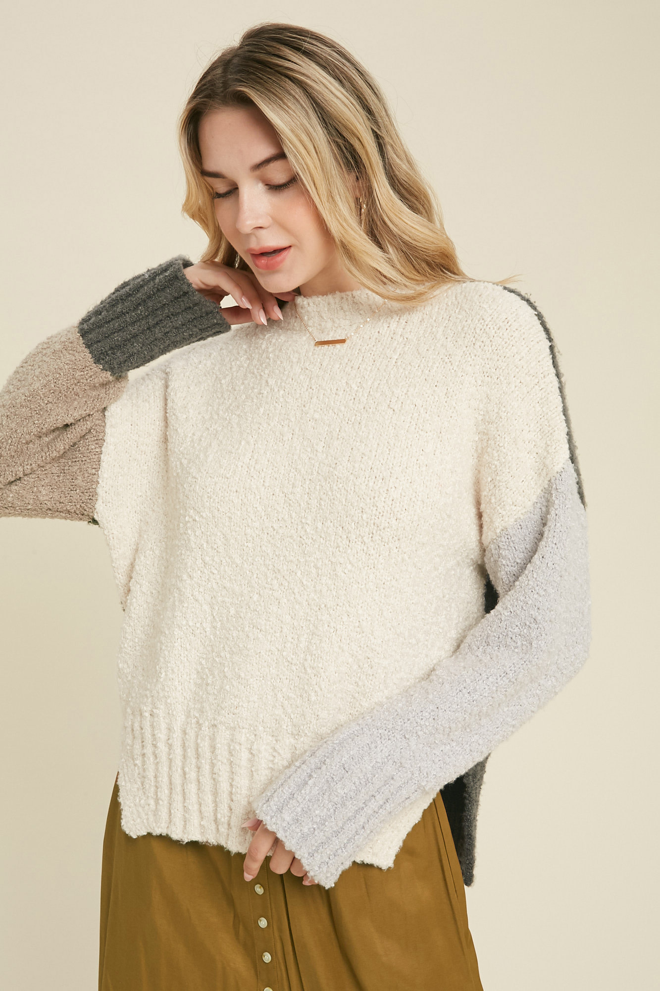 LISA LOW MOCK COMBO SWEATER LISA LOW MOCK COMBO SWEATER