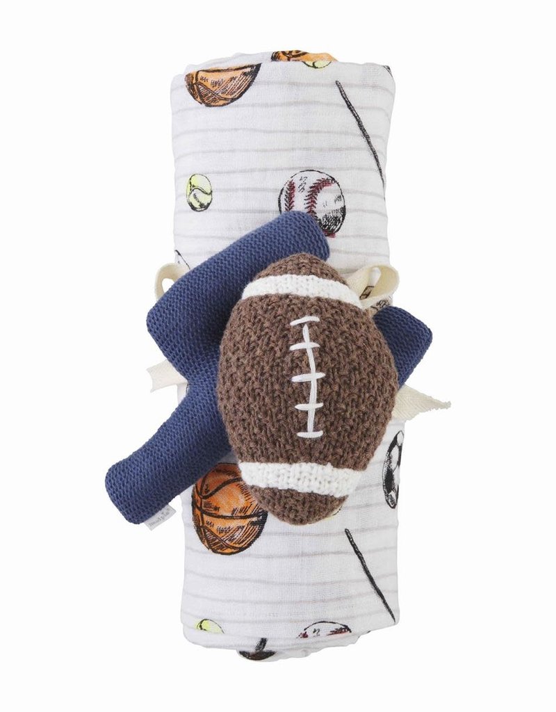 MUD PIE FOOTBALL SWADDLE & RATTLE SET