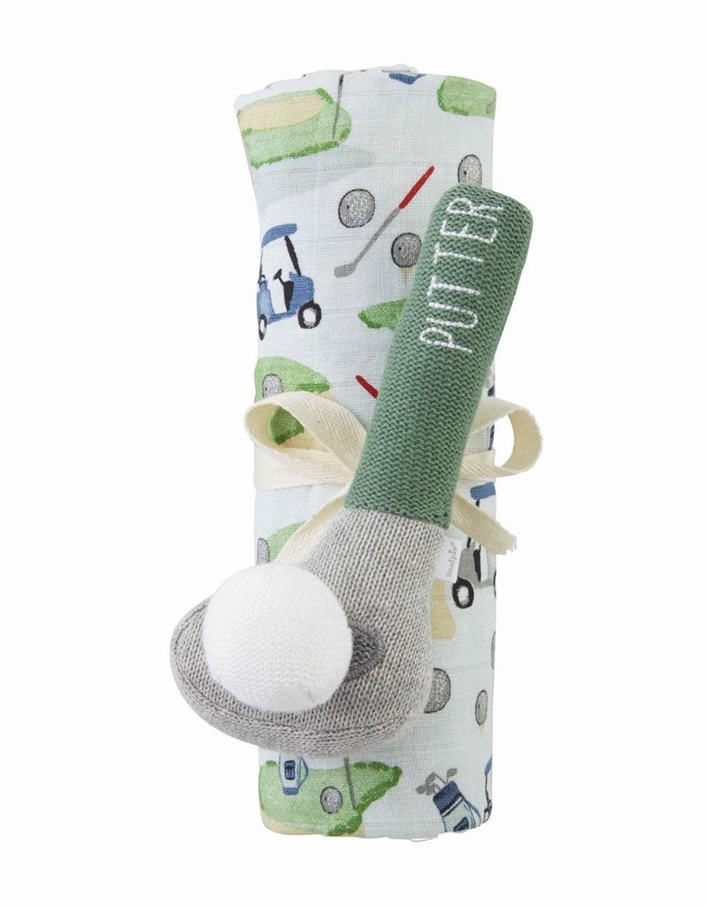 MUD PIE GOLF SWADDLE & RATTLE SET