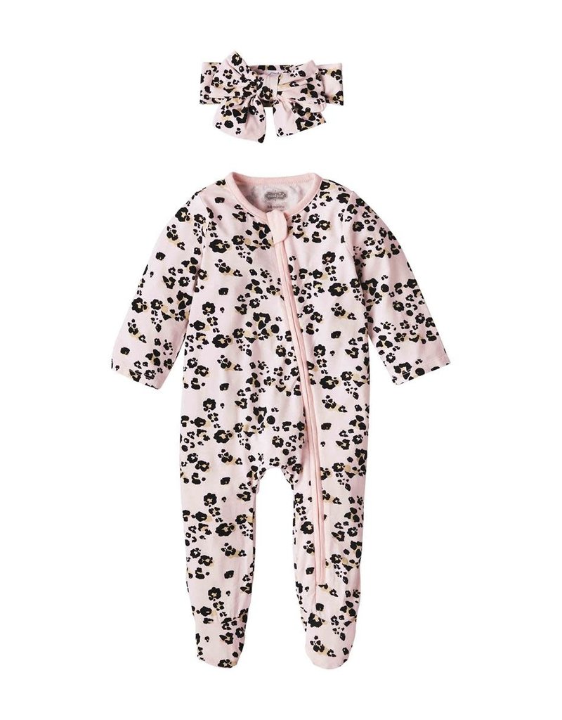 MUD PIE PINK LEOPARD SLEEPER & HEADBAND