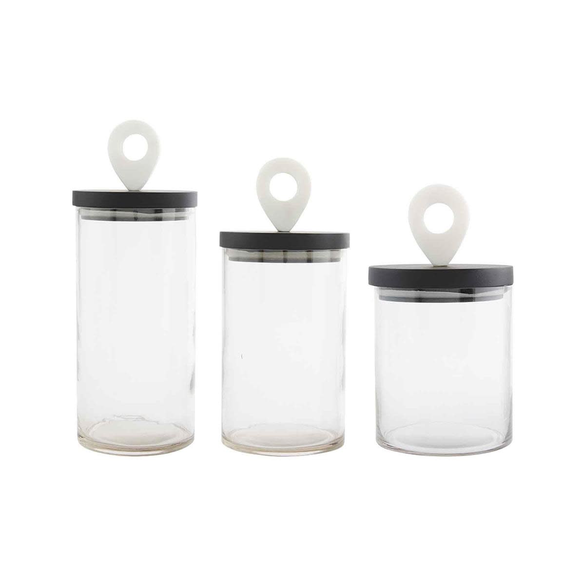 MUD PIE BLACK & WHITE GLASS CANISTER SET
