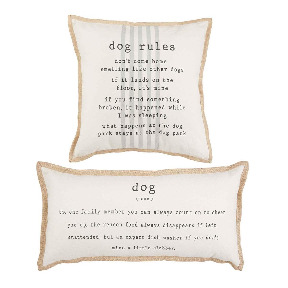 MUD PIE JUTE TRIM DOG PILLOWS