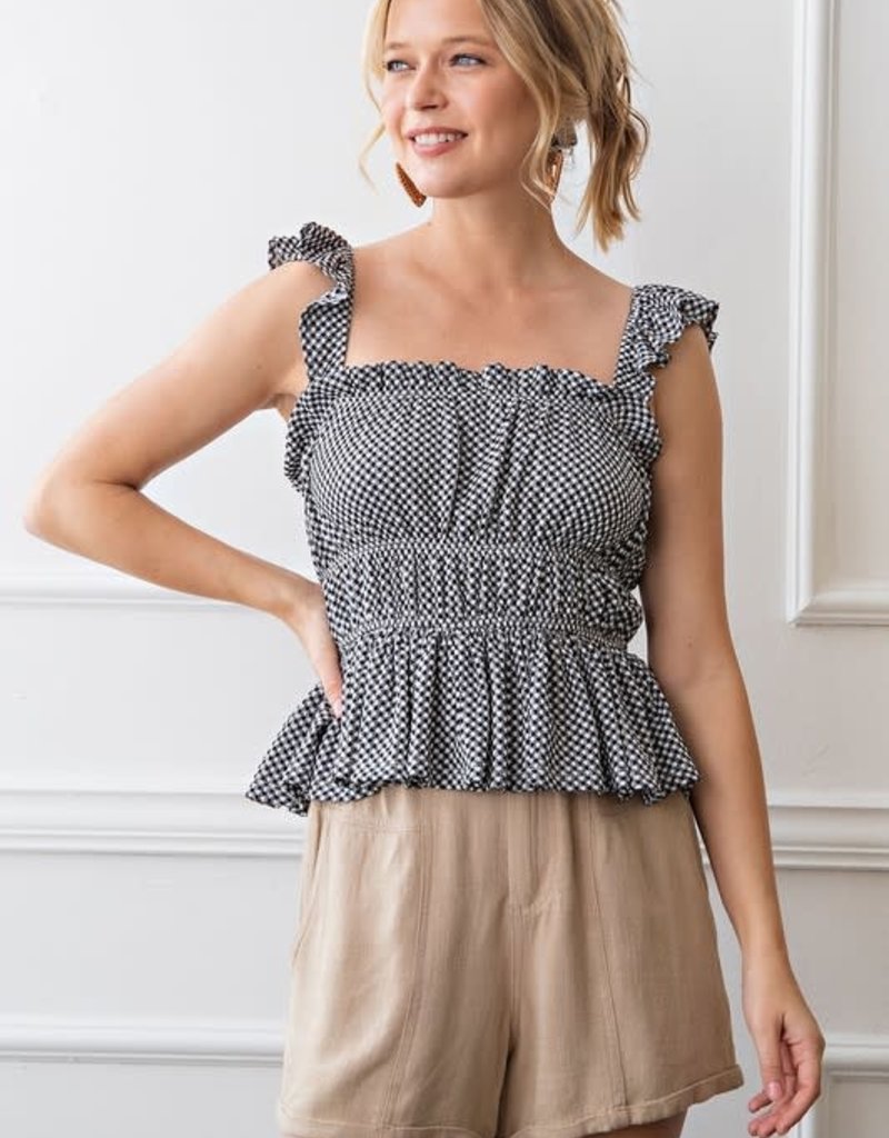 TEXTURED CHECK SLEEVELESS TOP