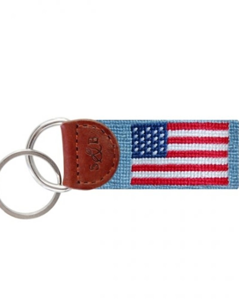 SMATHERS & BRANSON AMERICAN FLAG NEEDLEPOINT KEY FOB- ANTIQUE BLUE