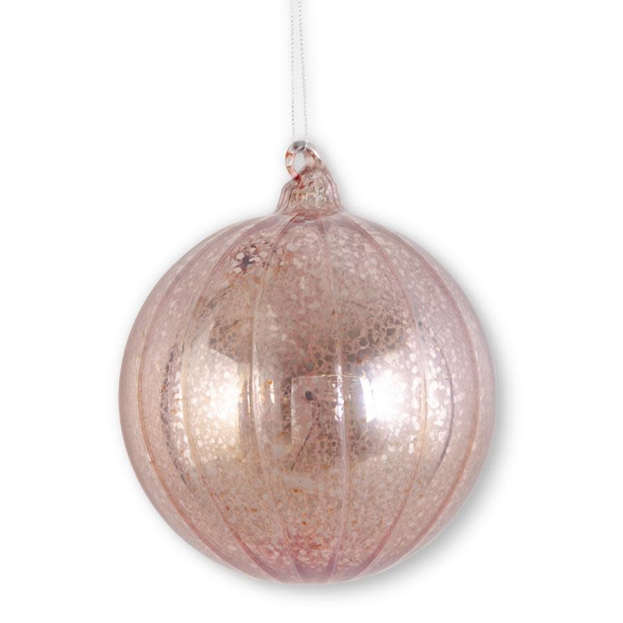 LIGHT PINK RIBBED MERCURY GLASS ORNAMENT