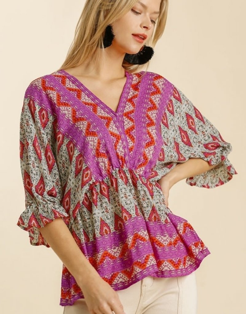 DAHLIA V-NECK RUFFLE TOP W/BACK TIE