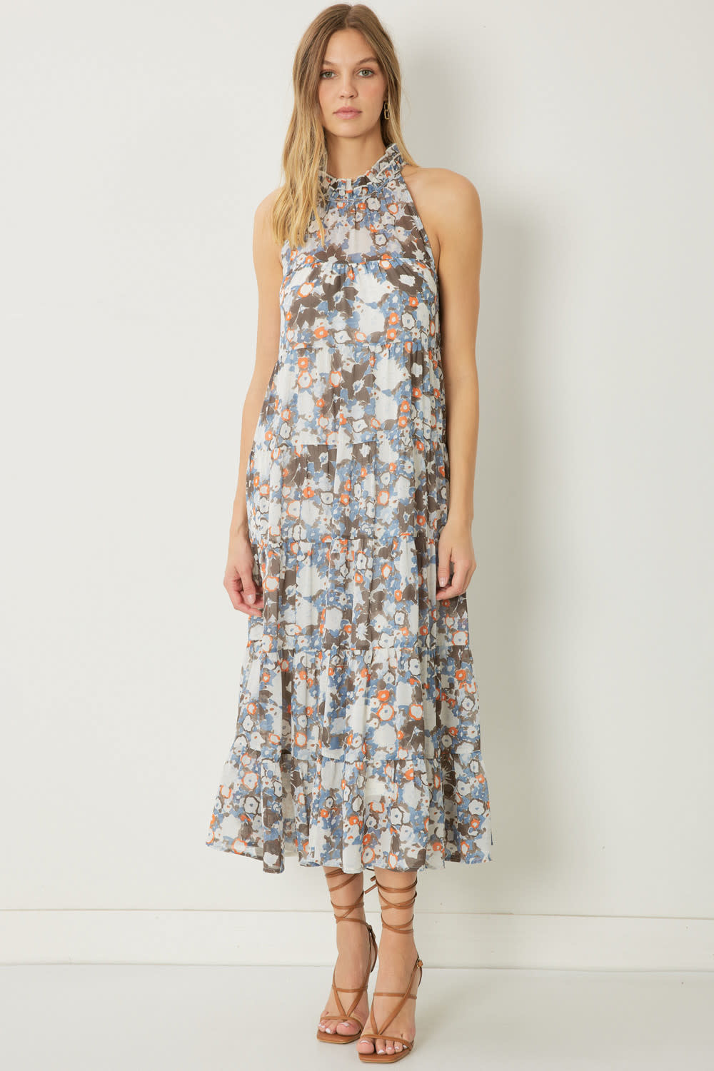 ENTRO HELENA CHARCOAL FLORAL MIDI DRESS ENTRO HELENA CHARCOAL FLORAL MIDI DRESS