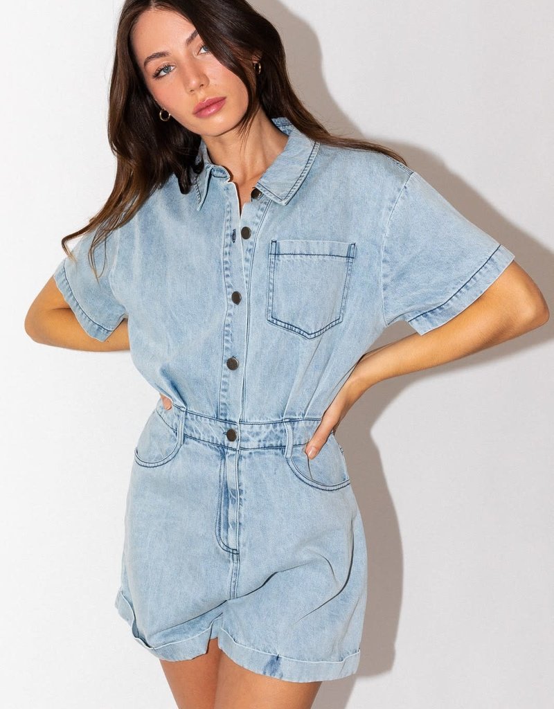 LE LIS ARINA DENIM ROMPER