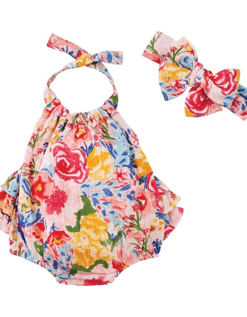 MUD PIE FLORAL BUBBLE & HEADBAND SET 0-3 MTHS