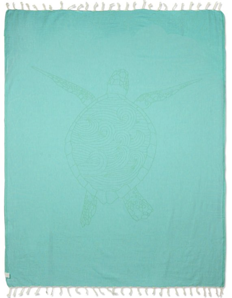 SAND CLOUD TURKISH COTTON TOWEL-TURQUOISE SEA TURTLE REEF LG