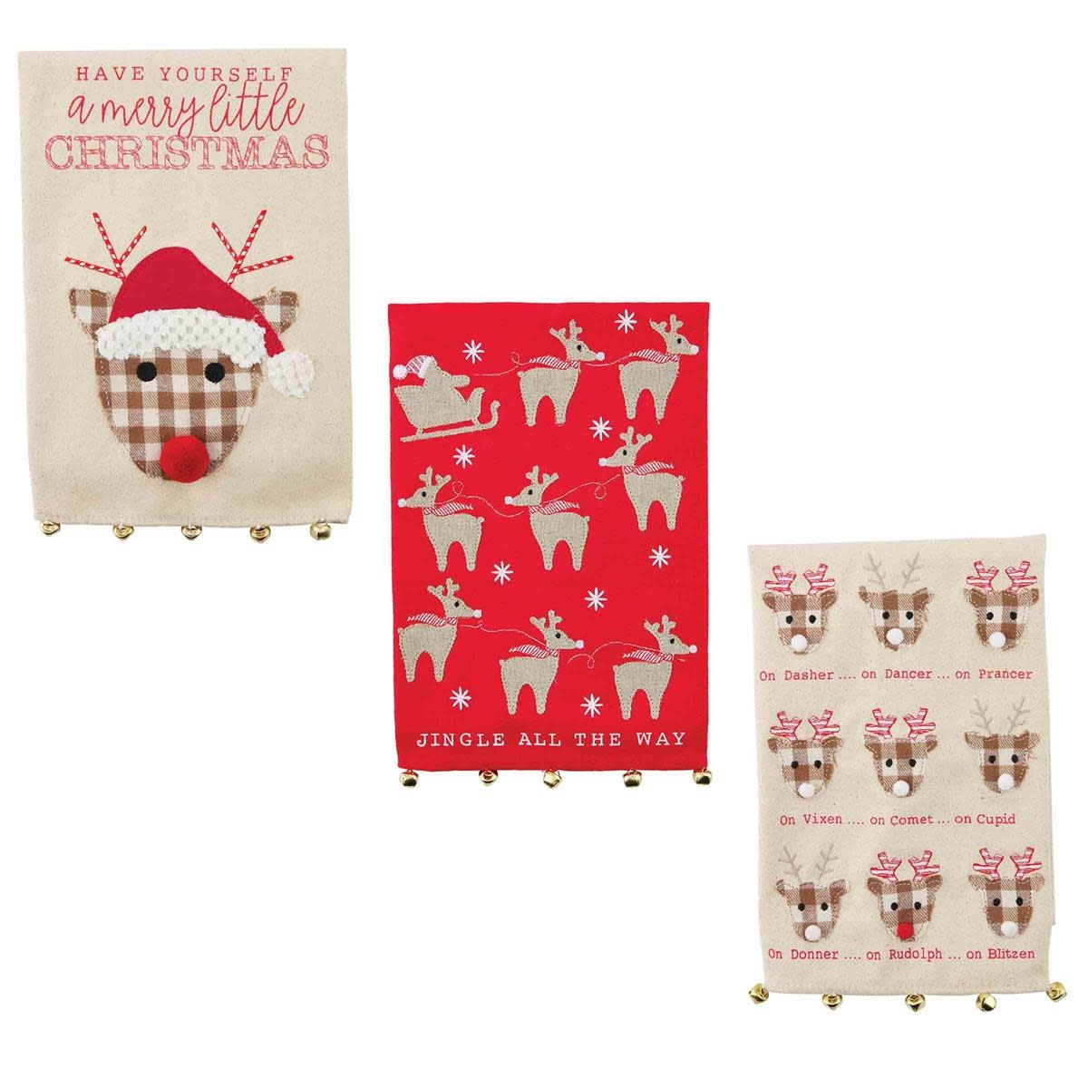 MUD PIE REINDEER APPLIQUE TOWELS