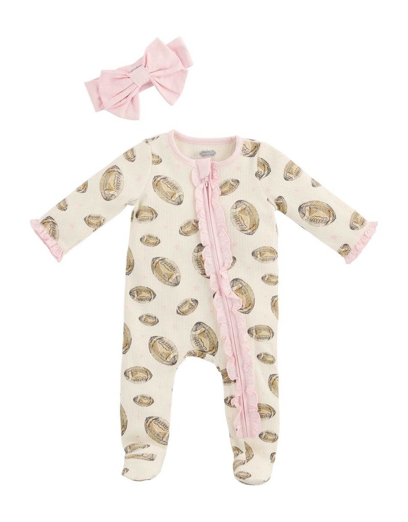 MUD PIE PINK FOOTBALL SLEEPER AND HEADBAND SET