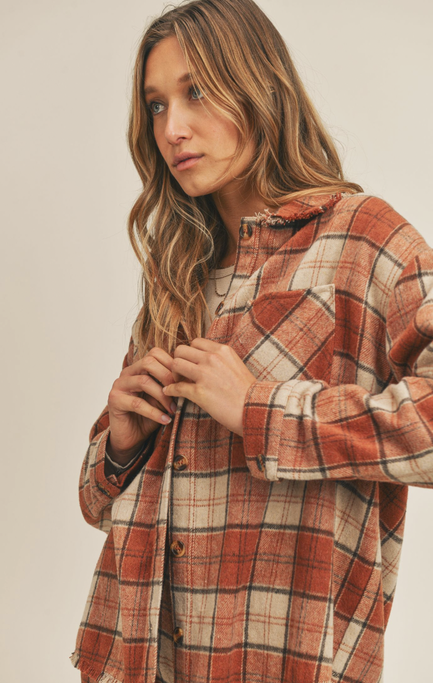 SAGE THE LABEL BACK N FORTH FRAYED HEM SHACKET SAGE THE LABEL BACK N FORTH FRAYED HEM SHACKET