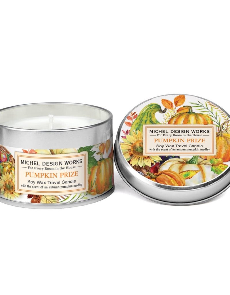 MICHEL DESIGN WORKS PUMPKIN PRIZE TRAVEL CANDLE