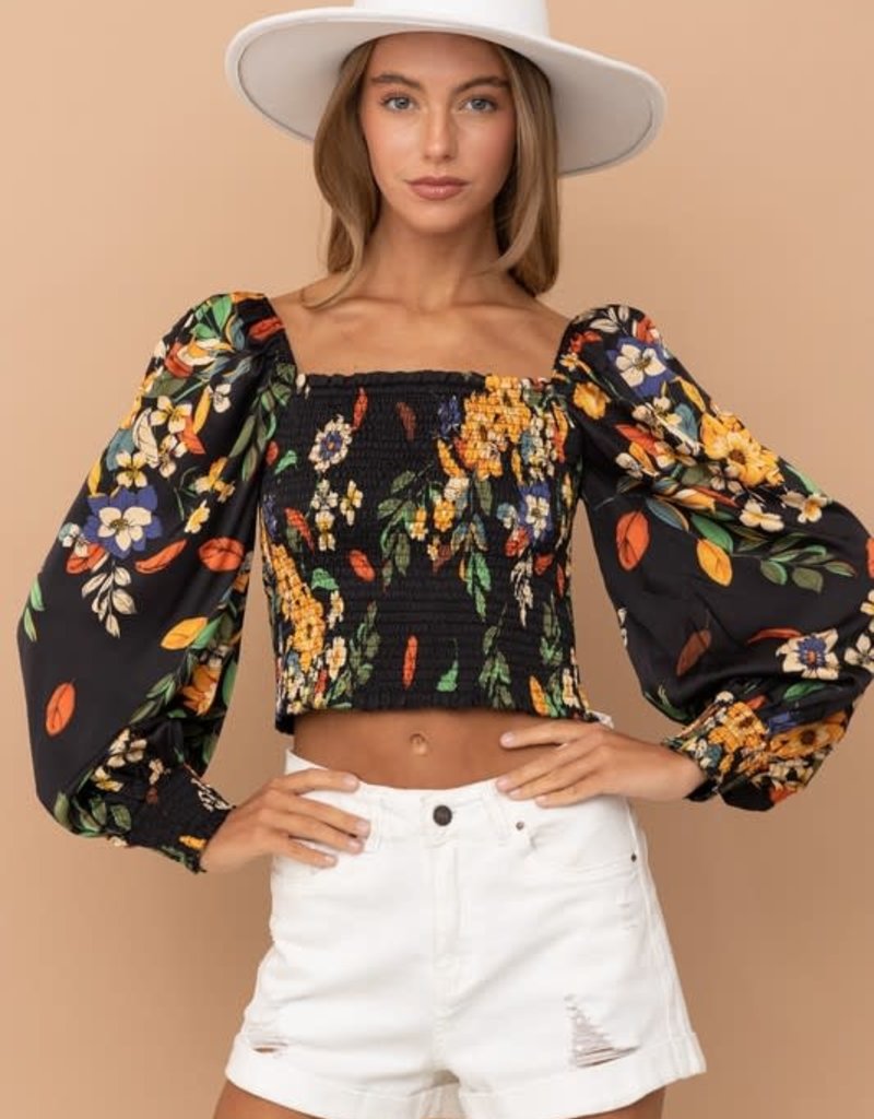 BLUE B FLOWER CHILD SATIN BLOUSE