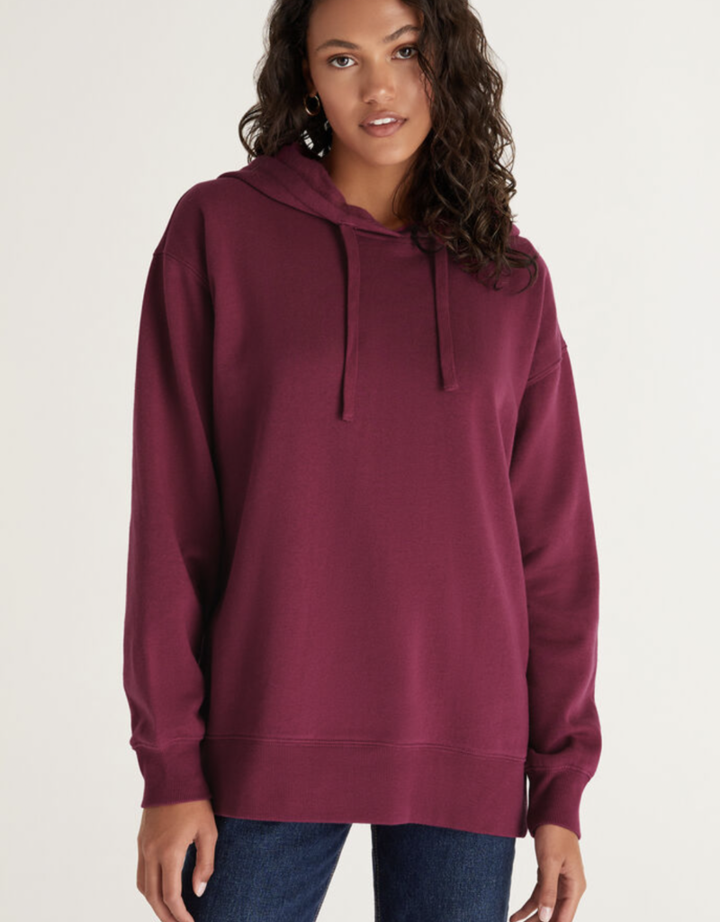 Z SUPPLY BOYFRIEND HOODED SWEATSHIRT, BERRY