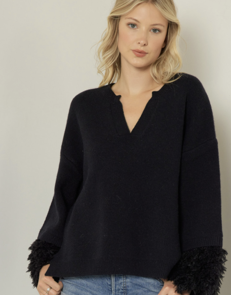 ENTRO BRING IT FUR TRIM SWEATER