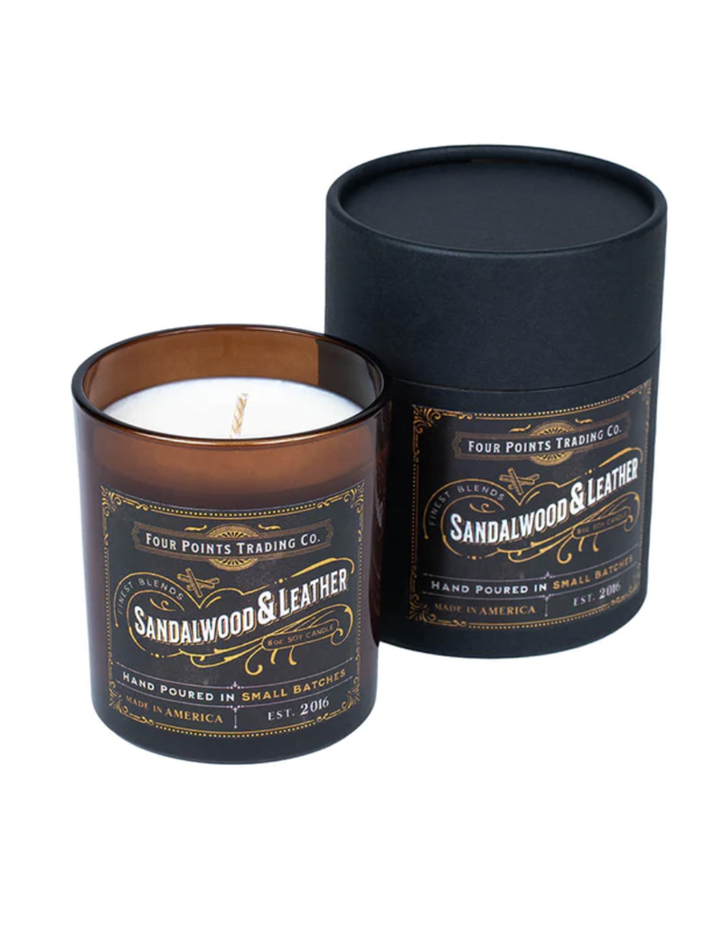 FOUR POINTS TRADING CO SANDALWOOD & LEATHER 8 OZ SOY CANDLE