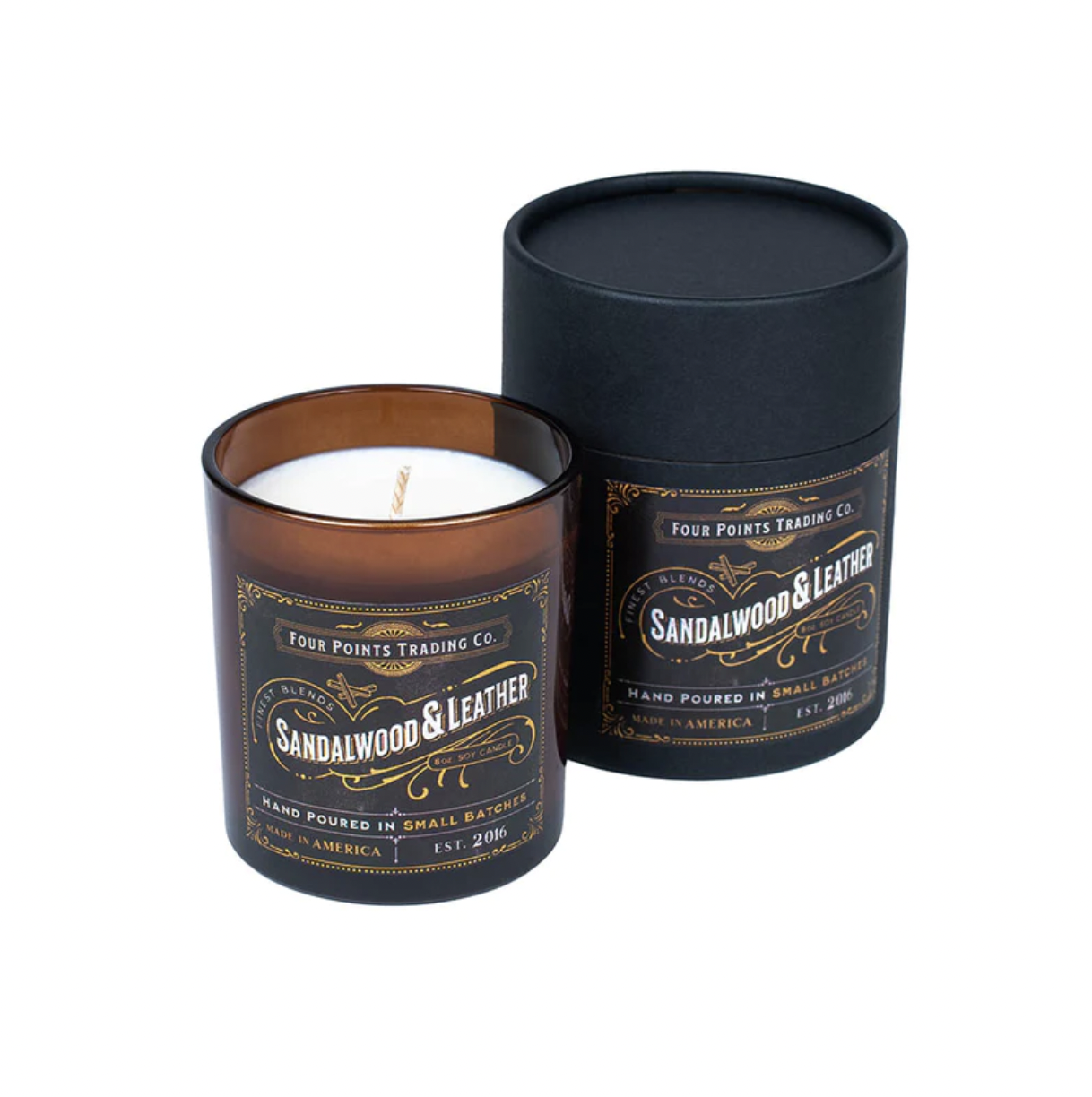 FOUR POINTS TRADING CO SANDALWOOD & LEATHER 8 OZ SOY CANDLE FOUR POINTS TRADING CO SANDALWOOD & LEATHER 8 OZ SOY CANDLE
