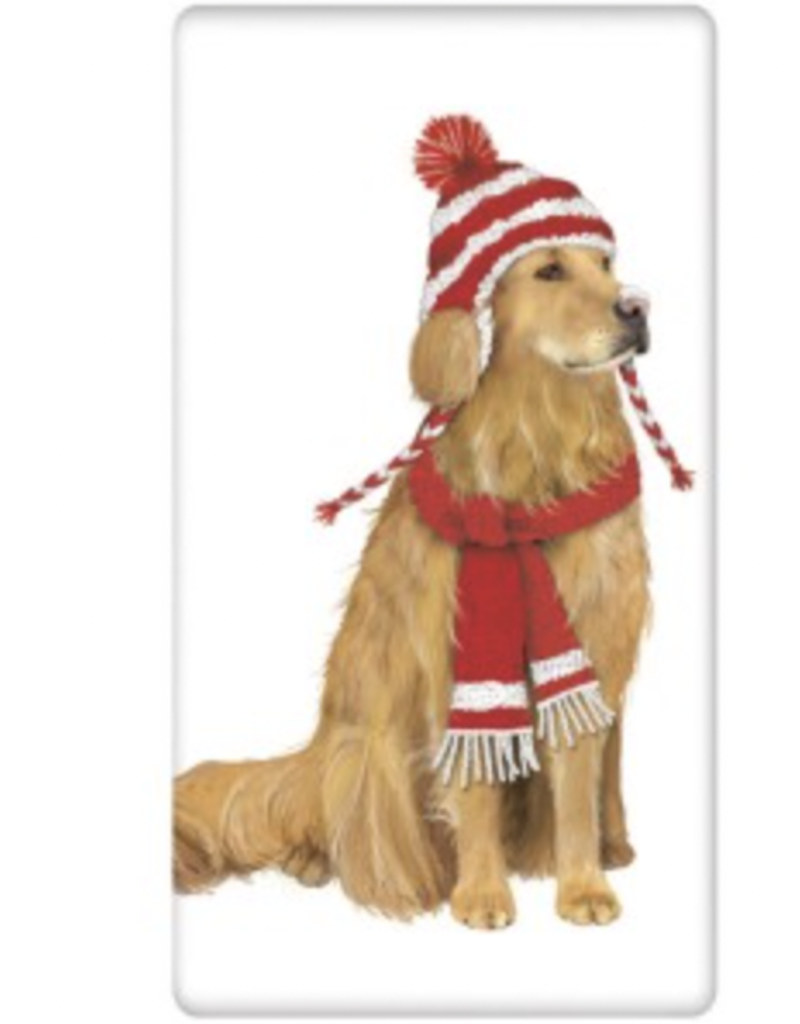 DOG HOLIDAY GOLDEN WITH HAT BAGGED TOWEL