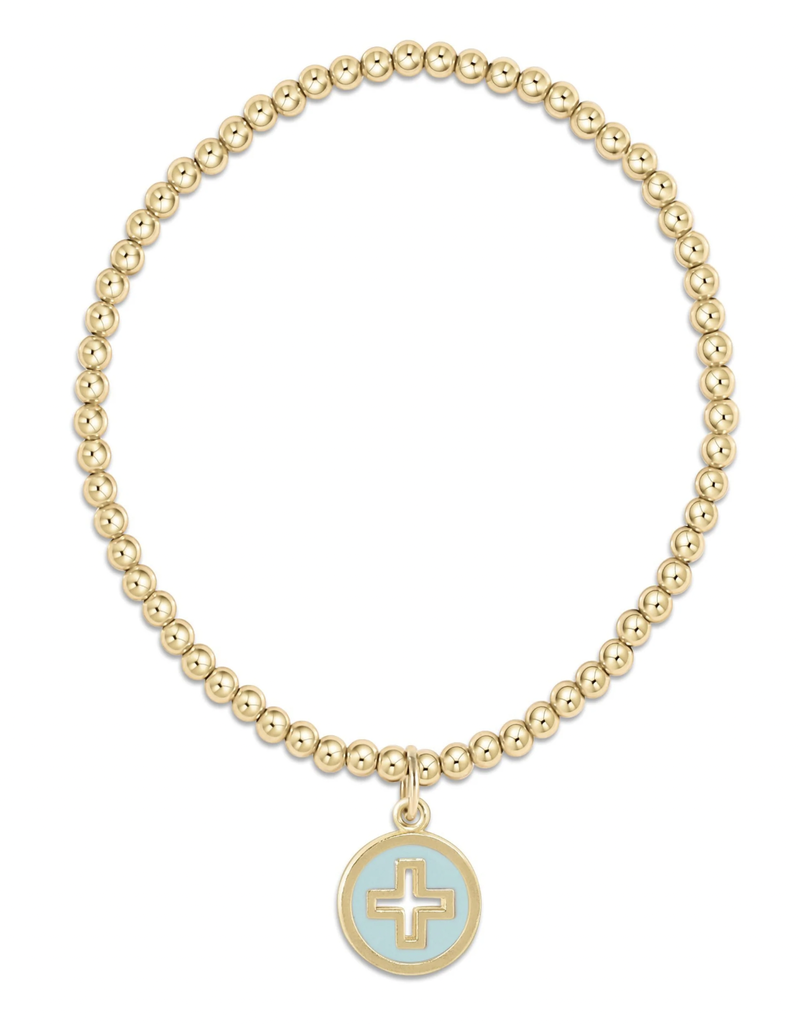 ENEWTON CLASSIC GOLD 3MM BEAD BRACELET - SIGNATURE CROSS GOLD DISC - TURQUOISE