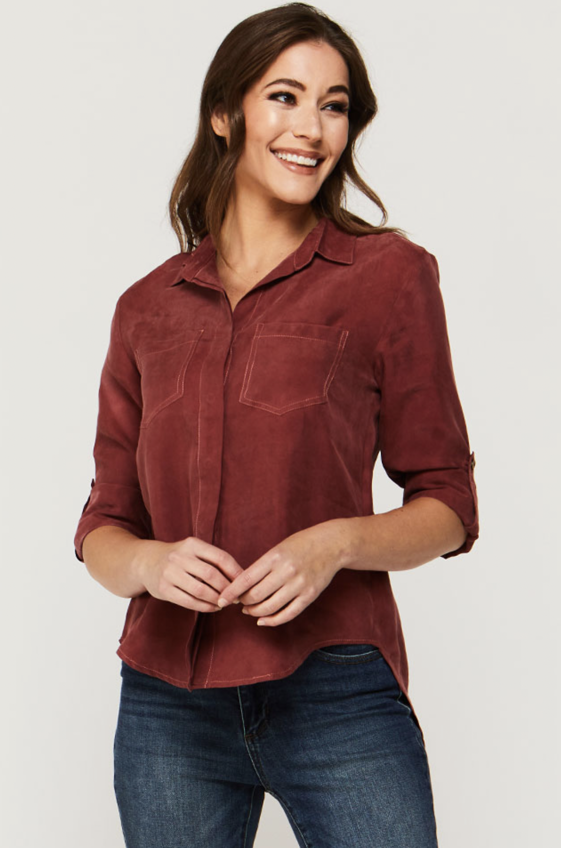 VELVET HEART RILEY COTTON BUTTON DOWN SHIRT-BRICK VELVET HEART RILEY COTTON BUTTON DOWN SHIRT-BRICK