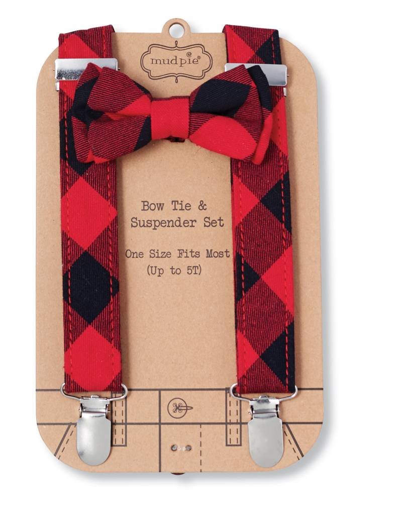 MUD PIE BUFFALO CHECK BOW TIE AND SUSPENDER SET