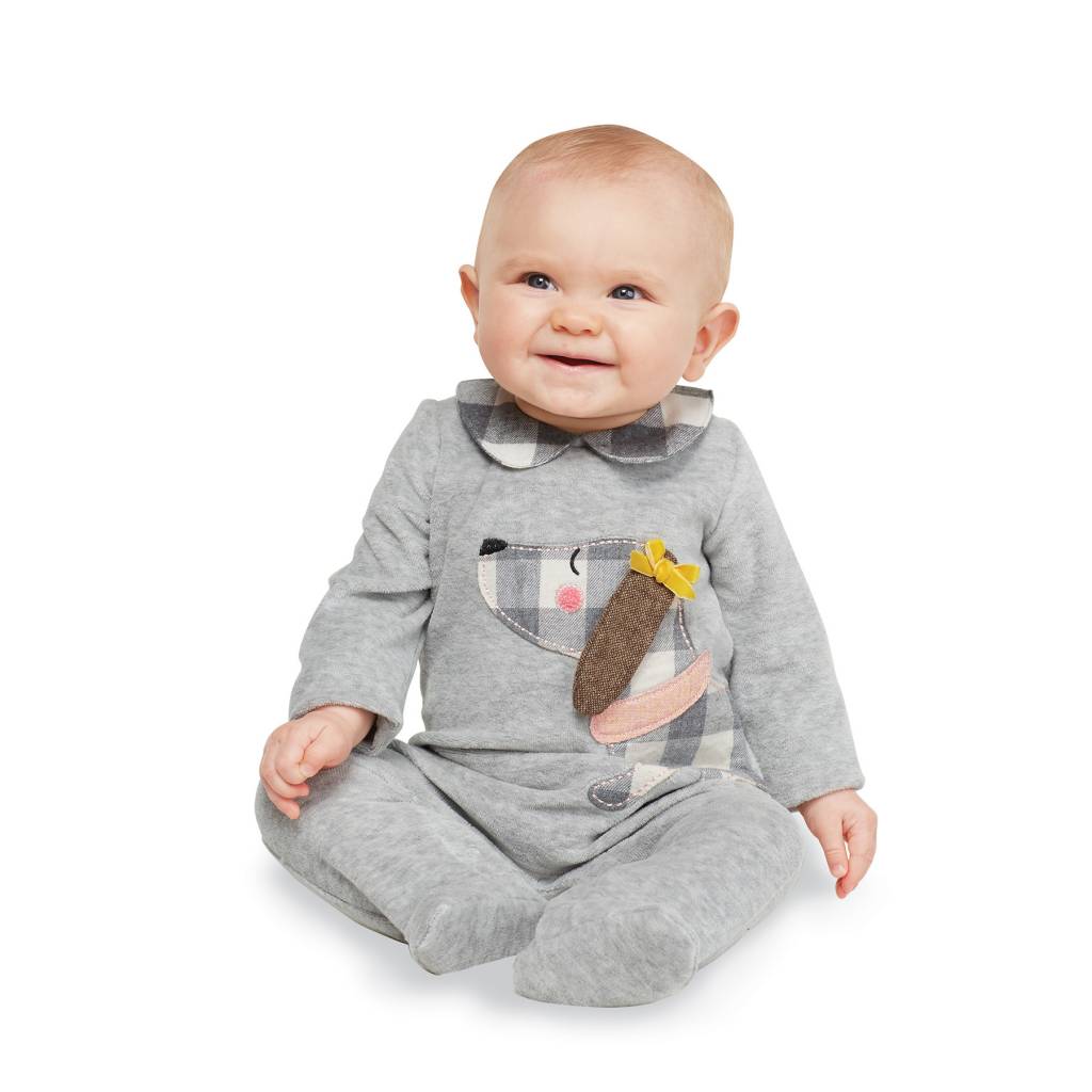 MUD PIE CHECK PUPPY VELOUR SLEEPER MUD PIE CHECK PUPPY VELOUR SLEEPER