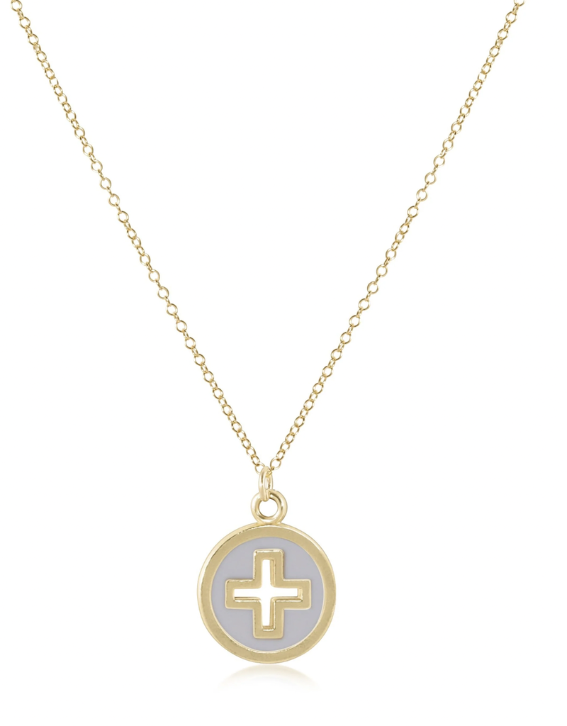 ENEWTON 16" NECKLACE GOLD - SIGNATURE CROSS GOLD DISC - OFF-WHITE