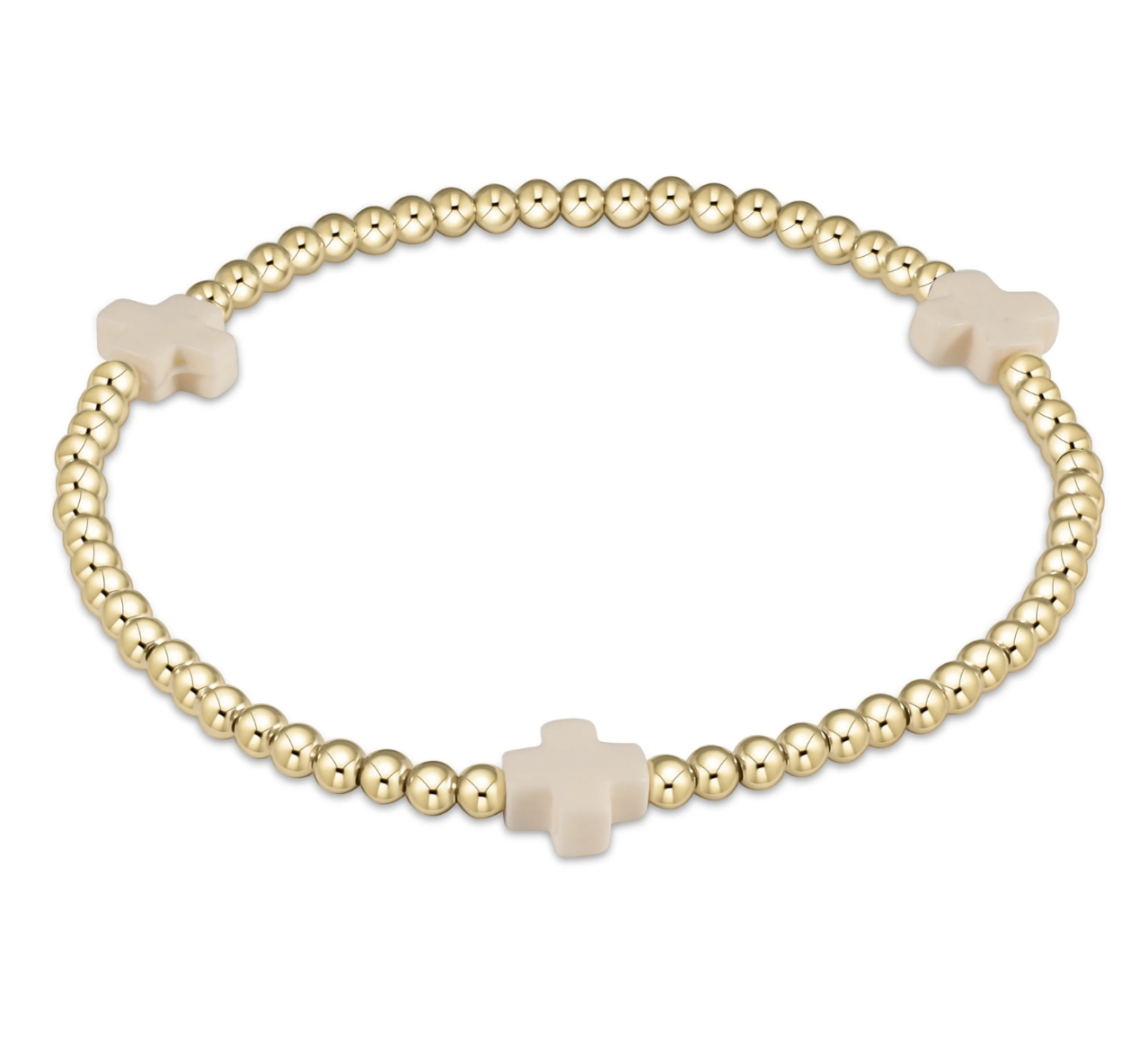 ENEWTON EXTENDS SIGNATURE CROSS GOLD PATTERN 3MM BEAD BRACELET - OFF-WHITE