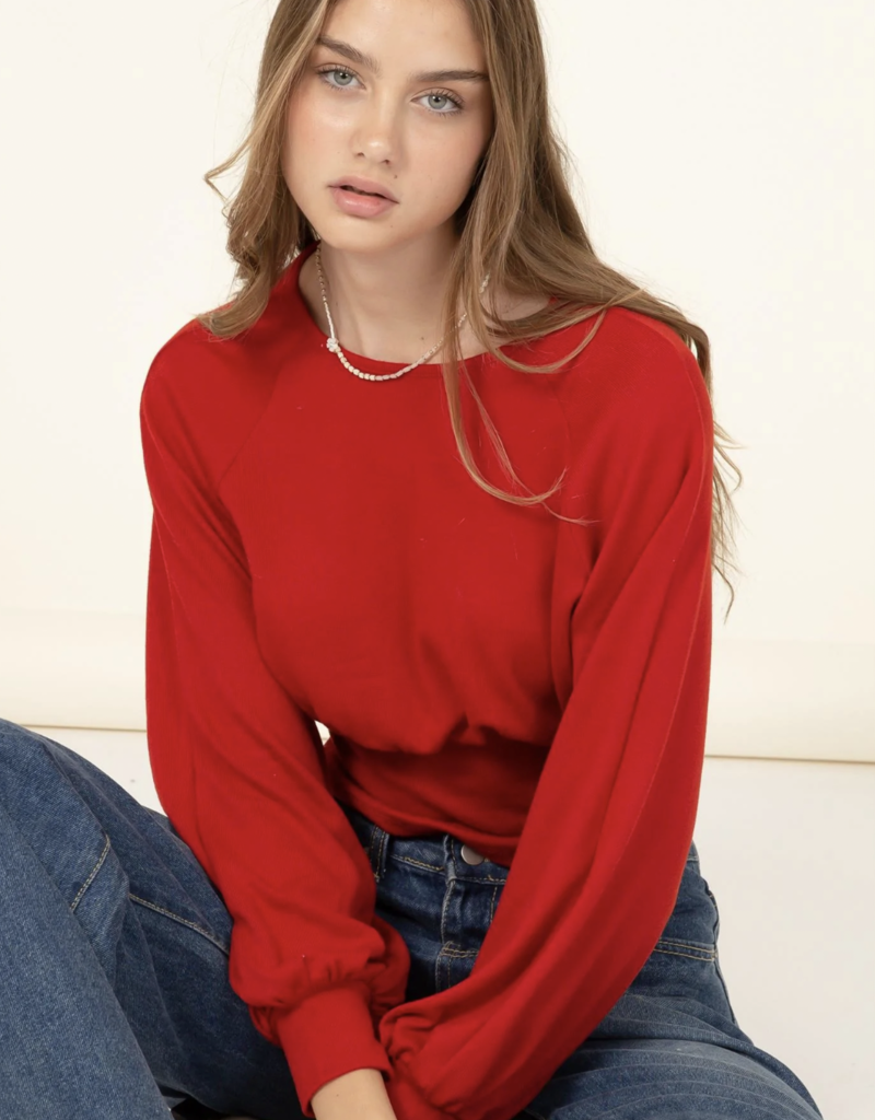 HYFVE COZY LOVE FITTED WAIST TOP-BRIGHT ORANGE