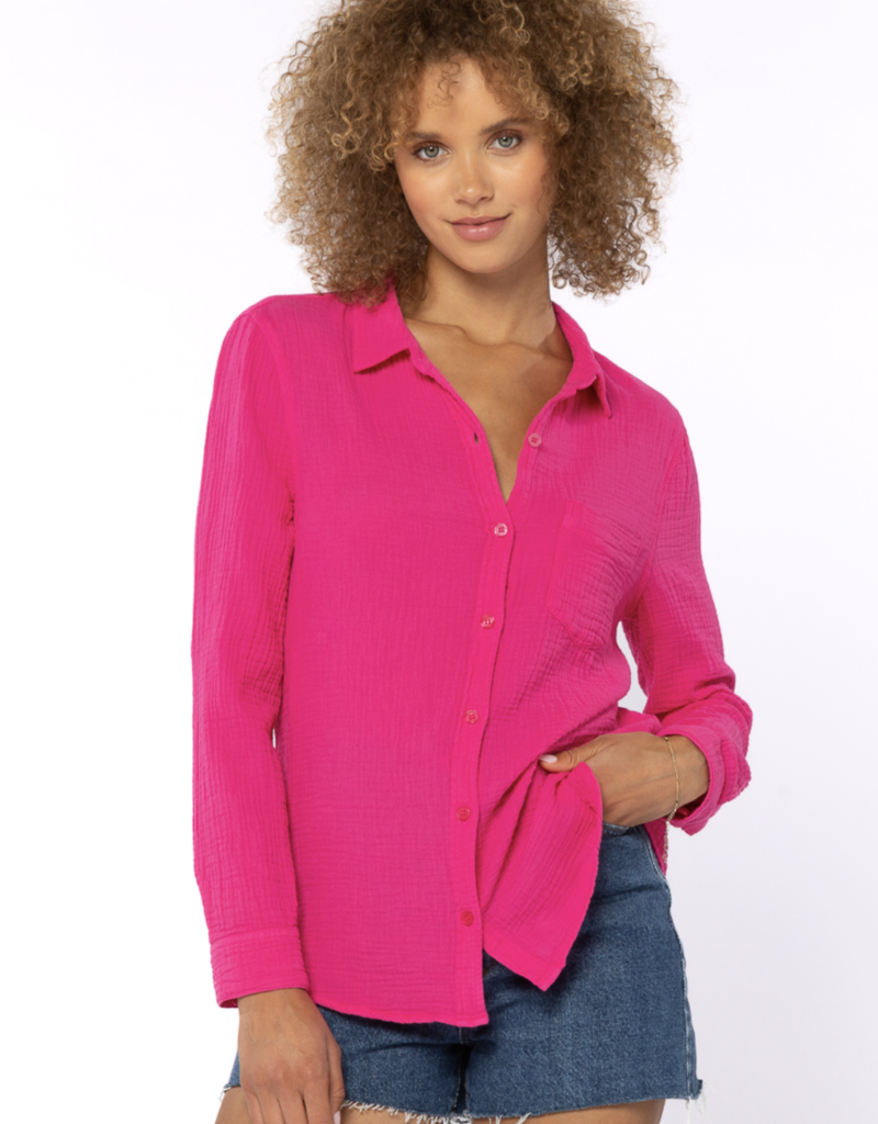 VELVET HEART BENNETT GAUZE TOP-HOT PINK