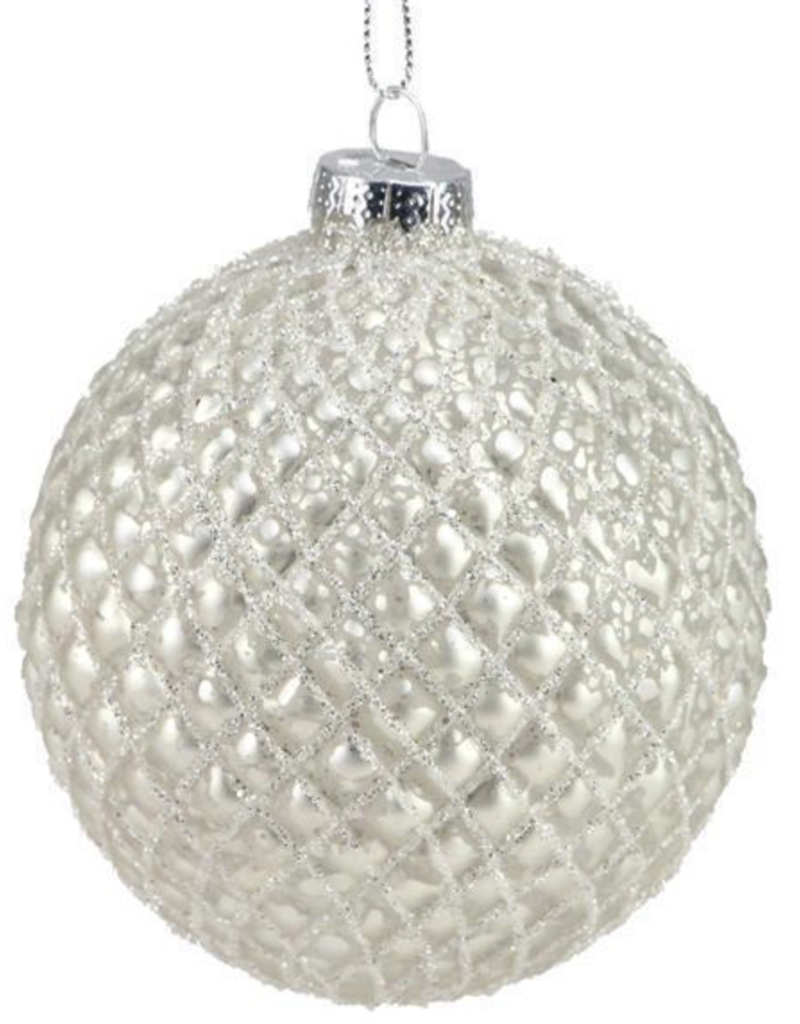 SMALL MOLDED SILVER GLASS BALL ORNAMENT