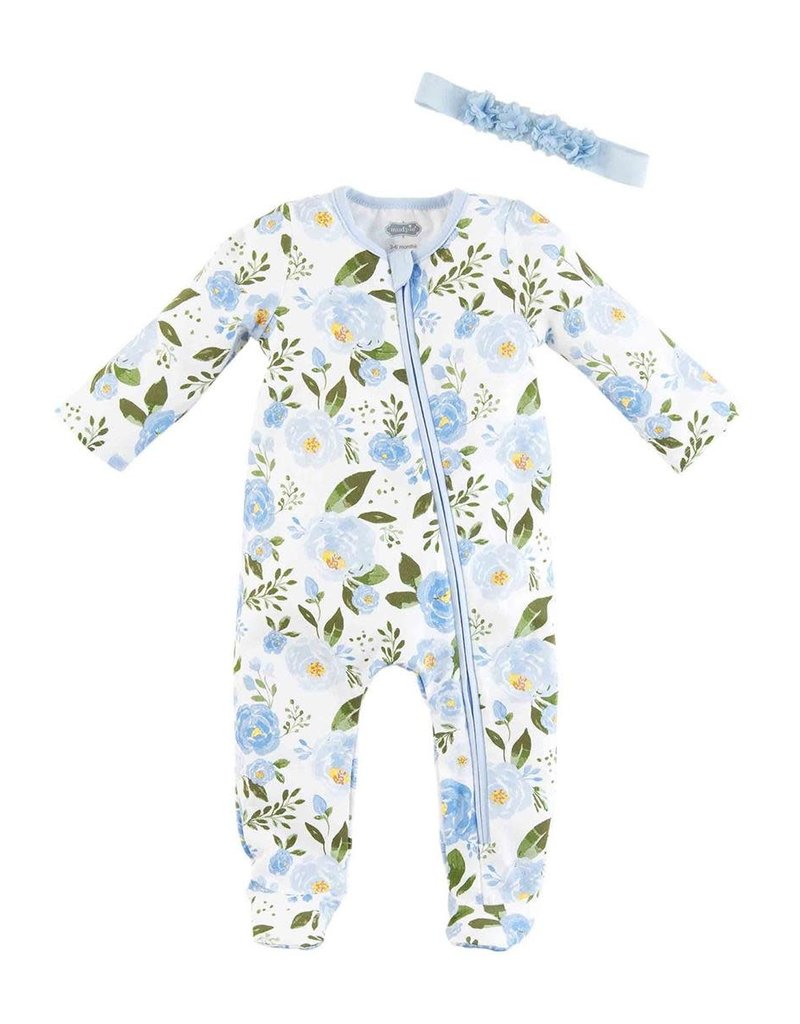 MUD PIE BLUE ROSE SLEEPER AND HEADBAND SET