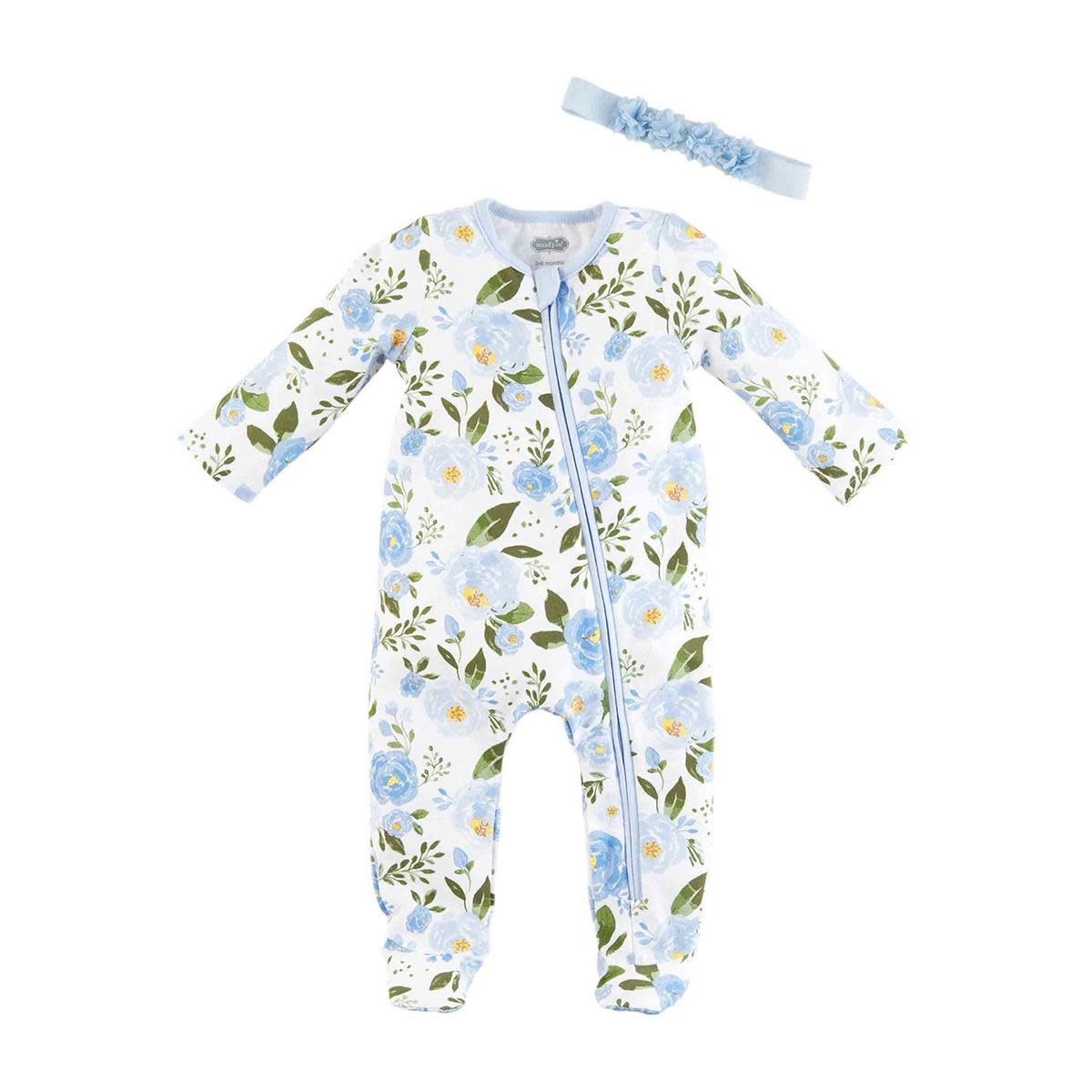 MUD PIE BLUE ROSE SLEEPER AND HEADBAND SET