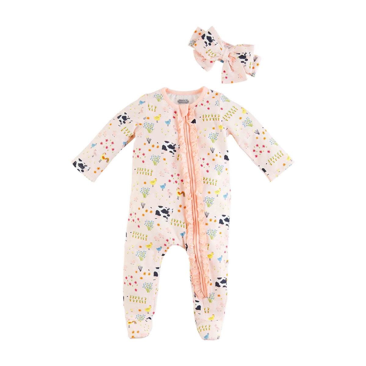 MUD PIE PINK COW SLEEPER & HEADBAND SET MUD PIE PINK COW SLEEPER & HEADBAND SET