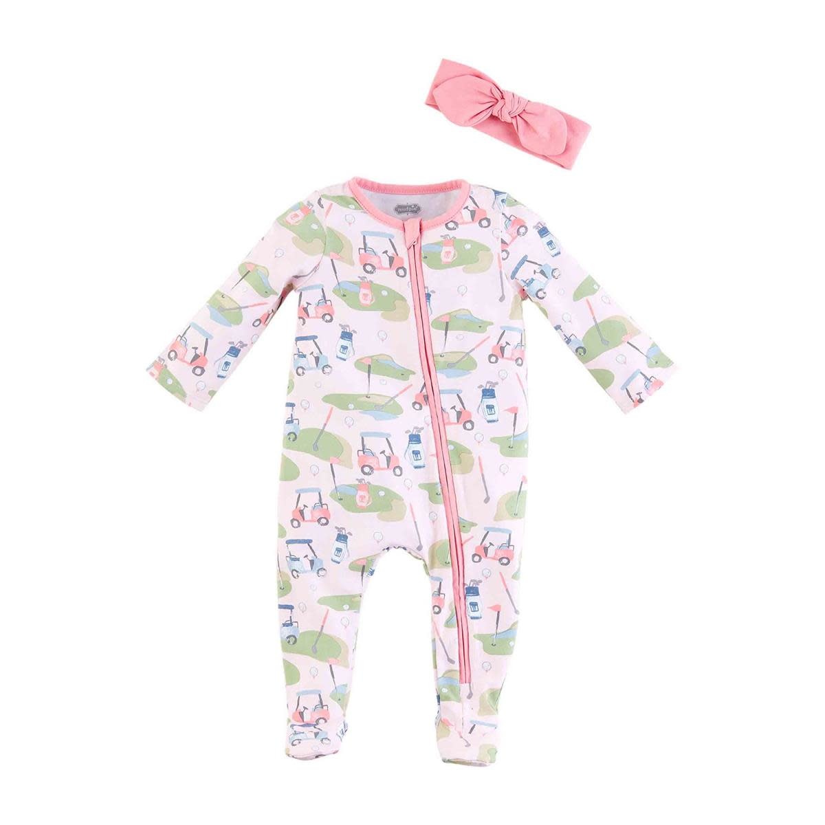 MUD PIE PINK GOLF SLEEPER & HEADBAND SET MUD PIE PINK GOLF SLEEPER & HEADBAND SET