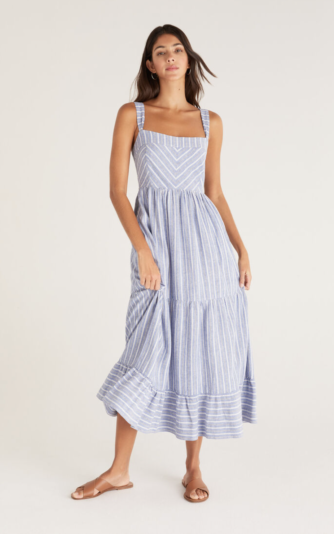 Z SUPPLY AYLA STRIPED MIDI DRESS-MARINA BLUE Z SUPPLY AYLA STRIPED MIDI DRESS-MARINA BLUE