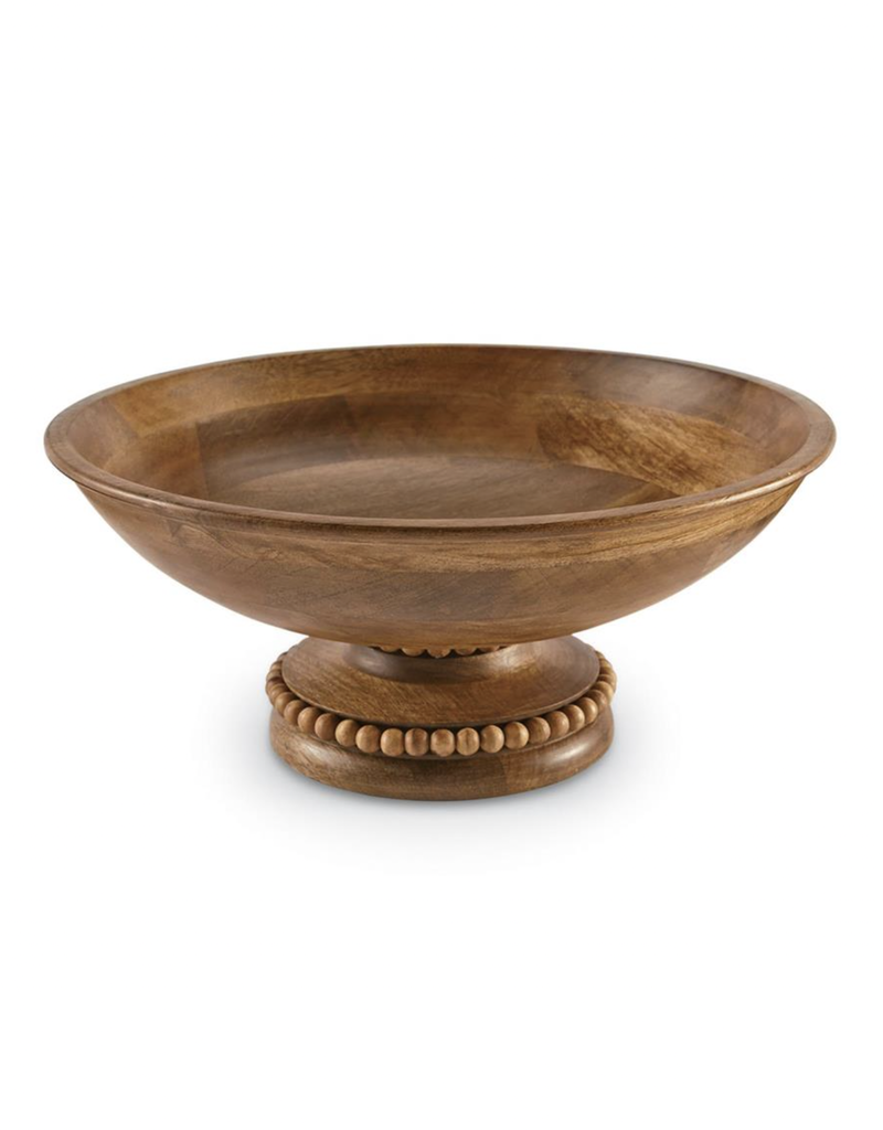 MUD PIE BEADED WOOD PEDESTAL BOWL