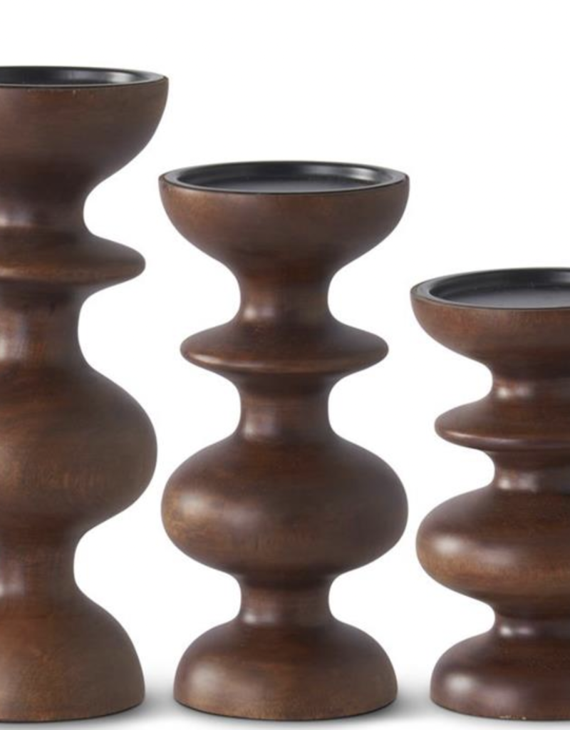DARK MANGO WOOD CANDLE HOLDERS-SET/3