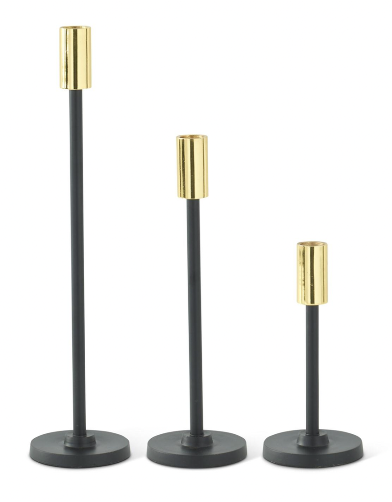 BLACK METAL TAPER CANDLE HOLDER SET