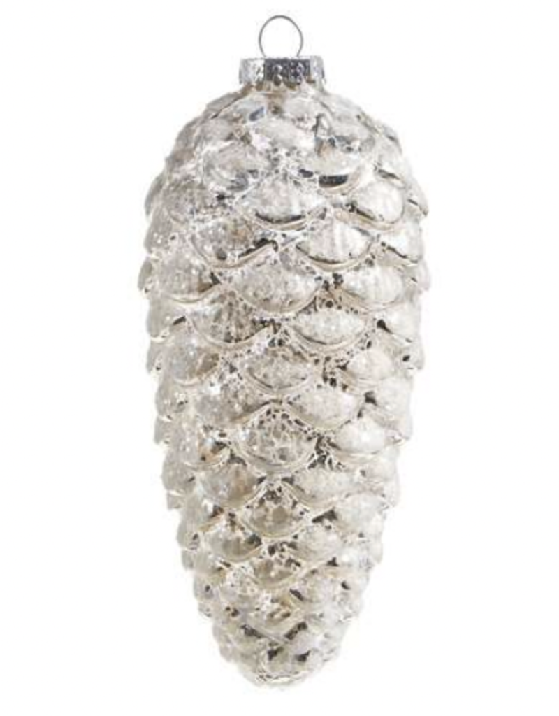 5.75" WHITE GLITTERED PINECONE ORNAMENT