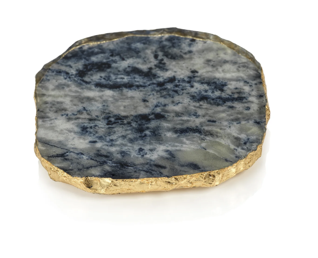ZODAX Agate Marble Glass Coaster with Gold Rim - Blue Tone-SET OF 2