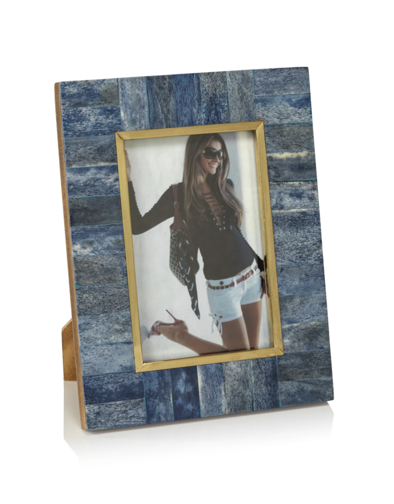 ZODAX Biarritz Bone Photo Frame with Inner Brass Trim - Blue - 5x7